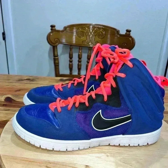 Nike Men’s Dunks High Top basketball shoes leather Blue/ Neon Pink 59946… main image 5